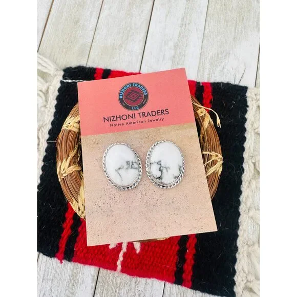 Handcrafted White Buffalo & Sterling Silver Post Earrings